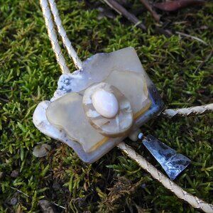Handmade Artisan Moss Agate & Mexican Opal Bone Silver Bolo Tie